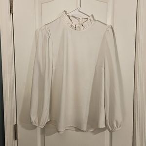 J Crew white ruffle neck blouse